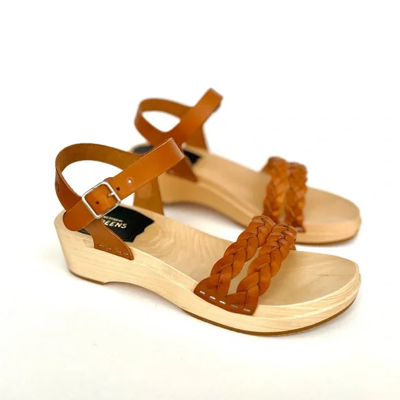 $350 NEW Swedish Hasbeens Tanja Brown Low Wood Leather Sandals Womens US 6 - Picture 1 of 9